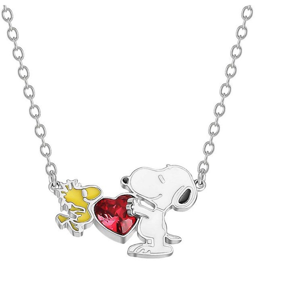 Peanuts Snoopy and Woodstock Sterling Silver Plated Heart Necklace